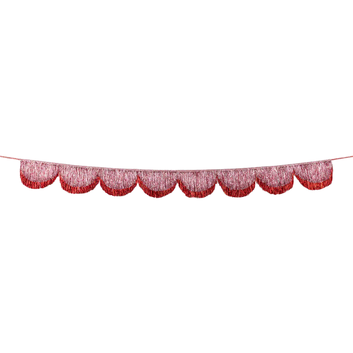 Pink and Red Pink Glitter Tinsel Scallop Garland