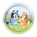 Blue and orange cartoon character paper plate with playful backyard birthday theme from Parte Haus party supply store in Bethesda MD
