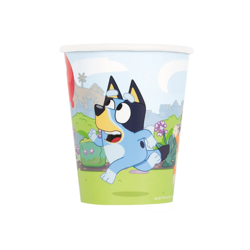 Blue cartoon character paper cup with outdoor scene birthday theme from Parte Haus party supply store in Bethesda MD