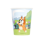 Blue character kids cup with cartoon dog and garden birthday theme from Parte Haus party supply store in Bethesda Maryland