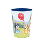 Blue cartoon cup with dogs outdoor scene perfect for kids birthday from Parte Haus party supply store in Bethesda Maryland