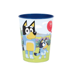 Blue cartoon tumbler with dogs and red balloon for kids birthday from Parte Haus party supply store in Bethesda MD