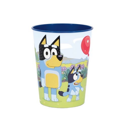Blue cartoon tumbler with dogs and red balloon for kids birthday from Parte Haus party supply store in Bethesda MD