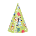 green birthday party hat with cartoon dog print for kids Bluey theme from Parte Haus party supply store in Bethesda MD