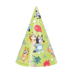 green birthday party hat with cartoon dog print for kids Bluey theme from Parte Haus party supply store in Bethesda MD