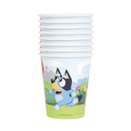 Blue character kids paper cups with cartoon dog print birthday theme from Parte Haus party supply store in Bethesda MD