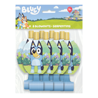 Bluey themed blue blowouts with cartoon character for kids birthday from Parte Haus party supply store in Bethesda MD