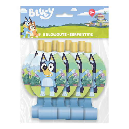 Bluey themed blue blowouts with cartoon character for kids birthday from Parte Haus party supply store in Bethesda MD