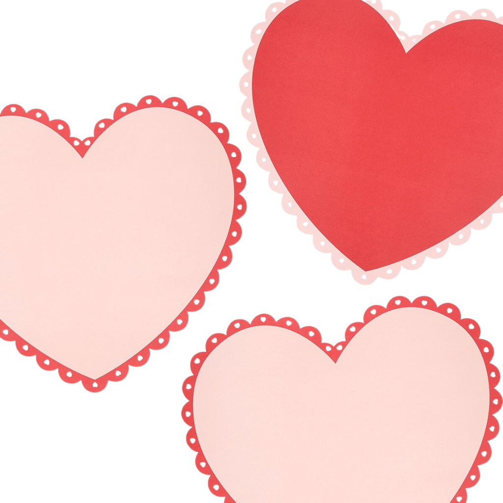 Red and Pink Scalloped Heart Paper Placemats