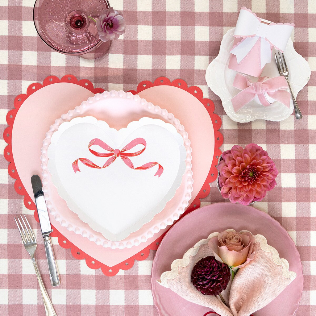 Red and Pink Scalloped Heart Paper Placemats
