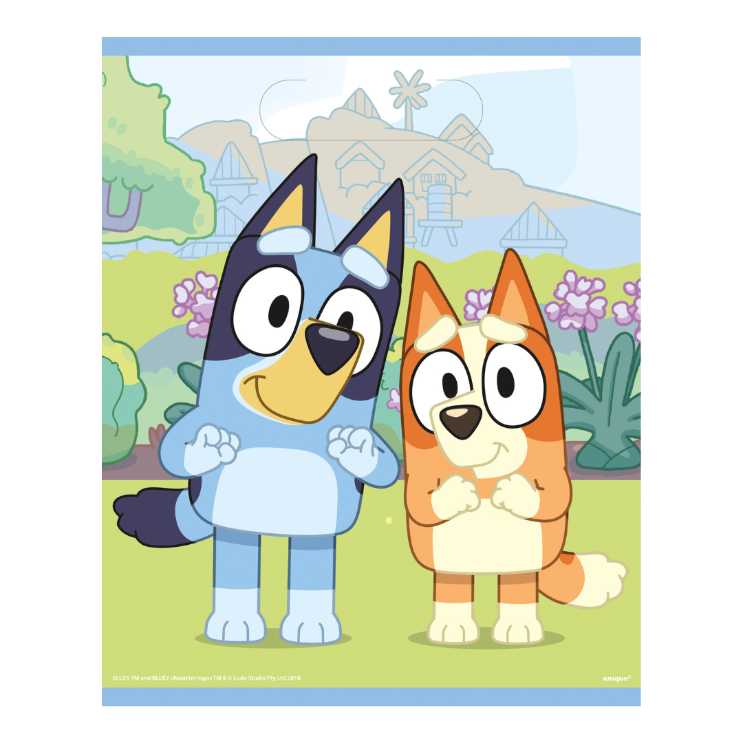 Blue and orange cartoon poster with two cute dogs for kids birthday theme from Parte Haus party supply store in Bethesda MD