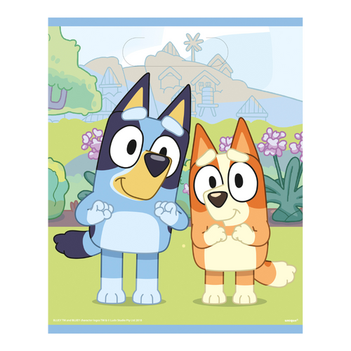 Blue and orange cartoon poster with two cute dogs for kids birthday theme from Parte Haus party supply store in Bethesda MD
