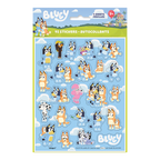 Blue cartoon character Bluey sticker sheet for kids birthday theme from Parte Haus party supply store in Bethesda MD