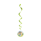 Green Bluey hanging swirl decoration with cartoon dog family for kids birthday from Parte Haus party supply store in Bethesda MD