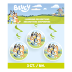 Bluey hanging decorations with cartoon family design for birthday from Parte Haus party supply store in Bethesda MD