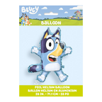 Blue cartoon character foil balloon shaped like Bluey birthday theme from Parte Haus party supply store in Bethesda Maryland