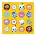 Yellow Gabby's Dollhouse napkin with cartoon cats donuts and cupcakes birthday theme from Parte Haus party supply store in Bethesda Maryland