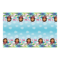 Blue Gabby's Dollhouse table cover with cartoon cats and girl birthday theme from Parte Haus party supply store in Bethesda Maryland