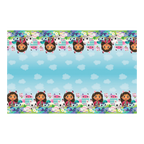 Blue Gabby's Dollhouse table cover with cartoon cats and girl birthday theme from Parte Haus party supply store in Bethesda Maryland