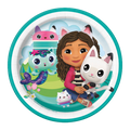 Teal Gabby's Dollhouse paper plate featuring girl with cat birthday theme from Parte Haus party supply store in Bethesda MD