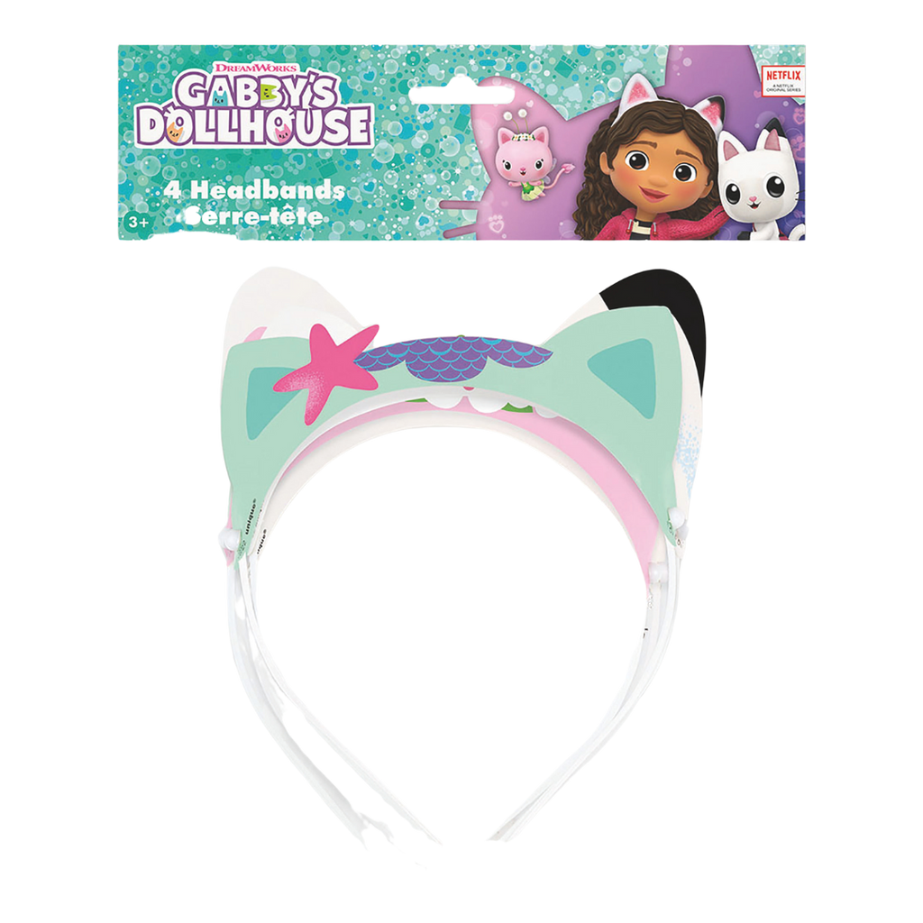 Pink and aqua Gabby's Dollhouse headband with cat ears for kids birthday from Parte Haus party supply store in Bethesda Maryland