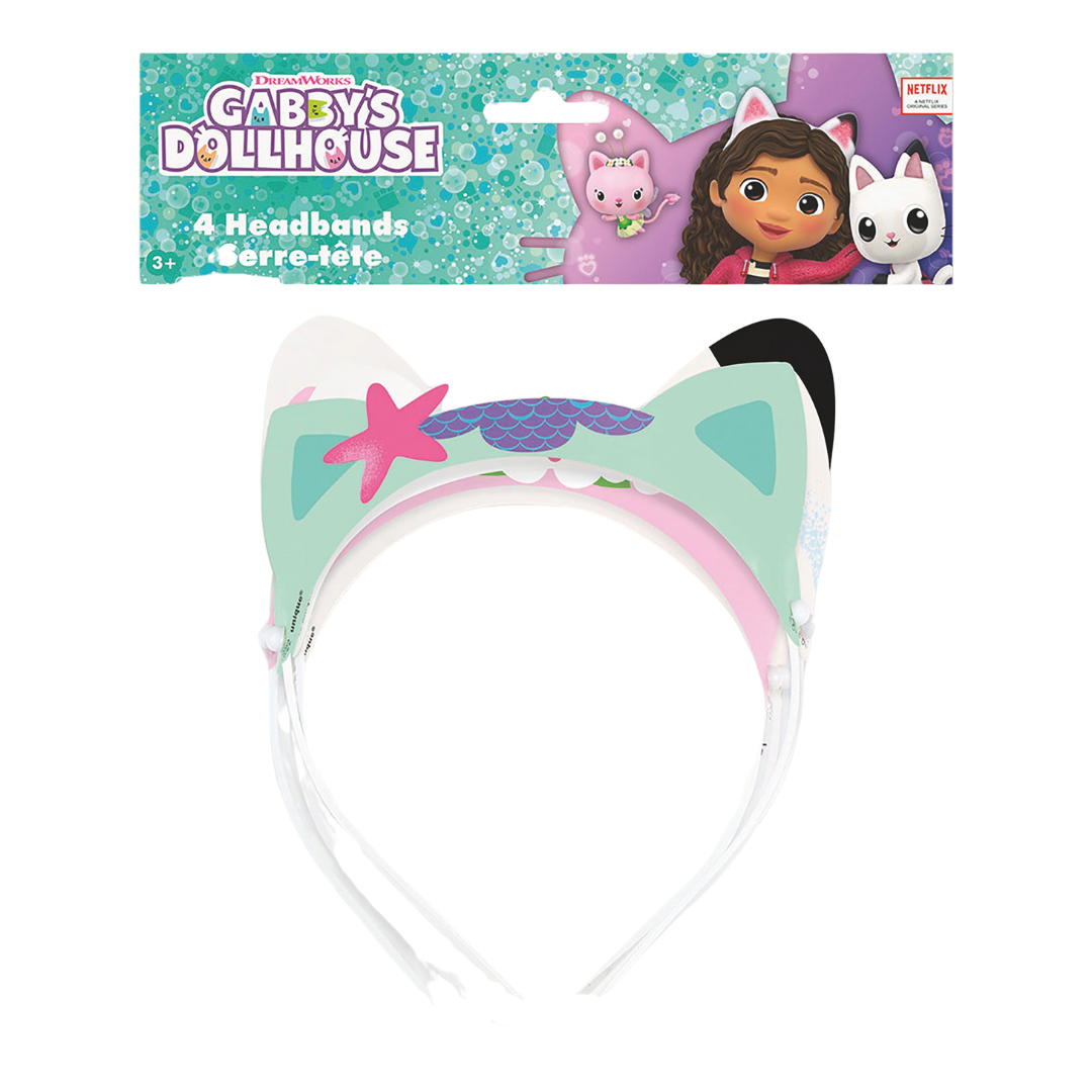 Pink and aqua Gabby's Dollhouse headband with cat ears for kids birthday from Parte Haus party supply store in Bethesda Maryland