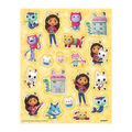 Multicolor Gabby's Dollhouse sticker sheet with cartoon cats on yellow background kids birthday from Parte Haus party supply store in Bethesda Maryland