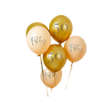 Gold and cream fifty balloons for 50th birthday celebration from Parte Haus party supply store in Bethesda MD