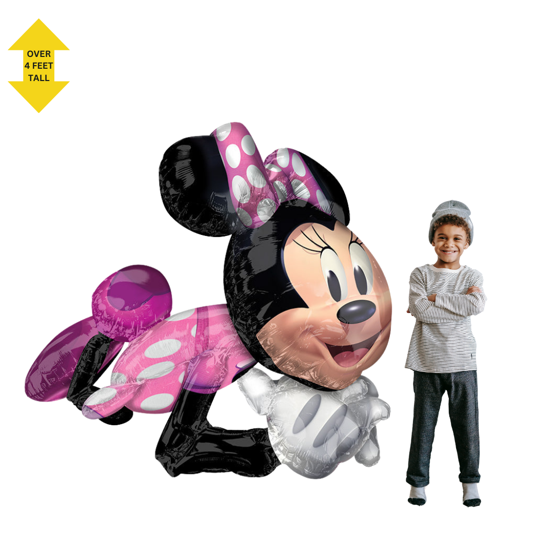Pink Minnie Mouse foil balloon with polka dots for kids birthday from Parte Haus party supply store in Bethesda MD