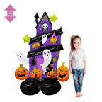 Purple haunted house Halloween balloon decoration with ghosts pumpkins and stars from Parte Haus party supply store in Bethesda Maryland