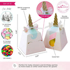 White unicorn favor box with gold glitter horn and pastel accents for birthday from Parte Haus party supply store in Bethesda MD