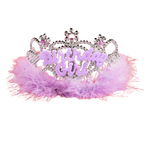 Pink and purple birthday girl tiara with feathers for birthday celebration from Parte Haus party supply store in Bethesda MD