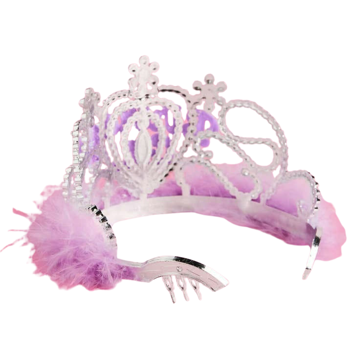 Lavender princess tiara with feathers perfect for birthday from Parte Haus party supply store in Bethesda MD