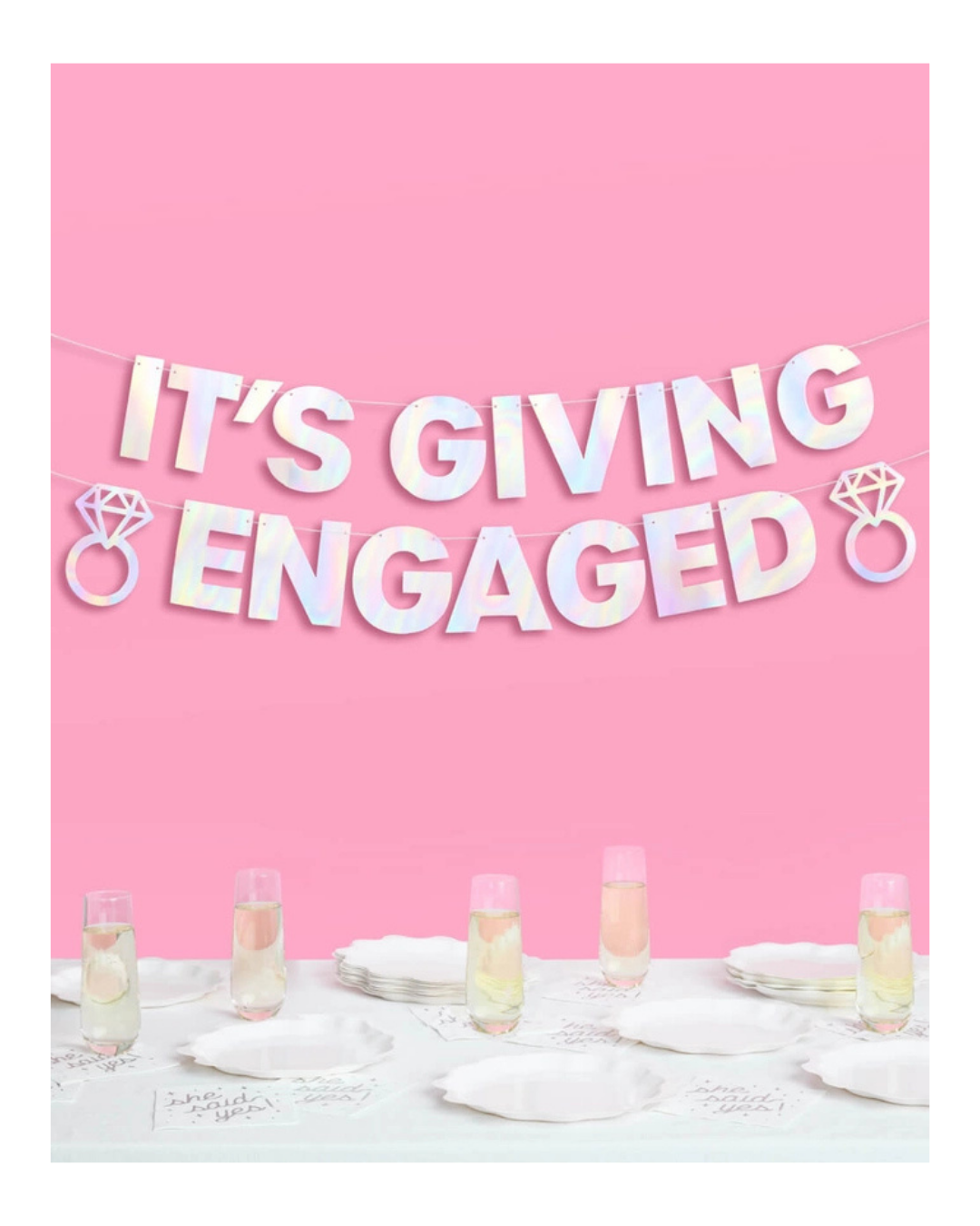 Iridescent "It's Giving Engaged" Foil Banner