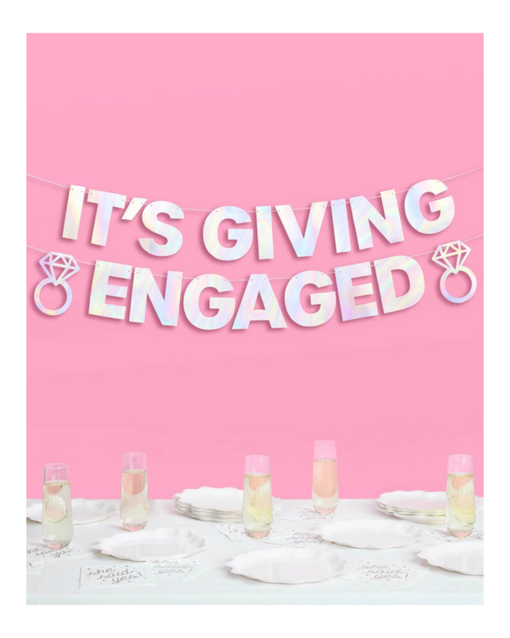 Iridescent "It's Giving Engaged" Foil Banner