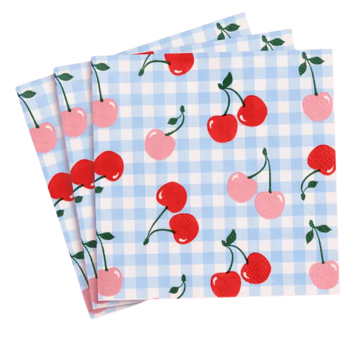 Blue with Red and Pink Cherry Paper Napkins