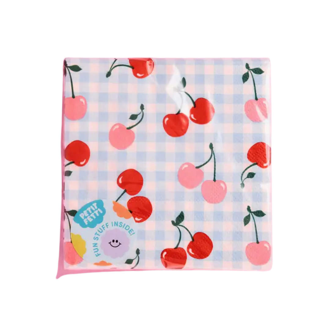 Blue with Red and Pink Cherry Paper Napkins