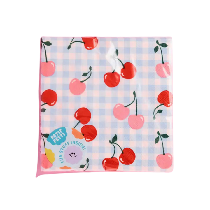 Blue with Red and Pink Cherry Paper Napkins