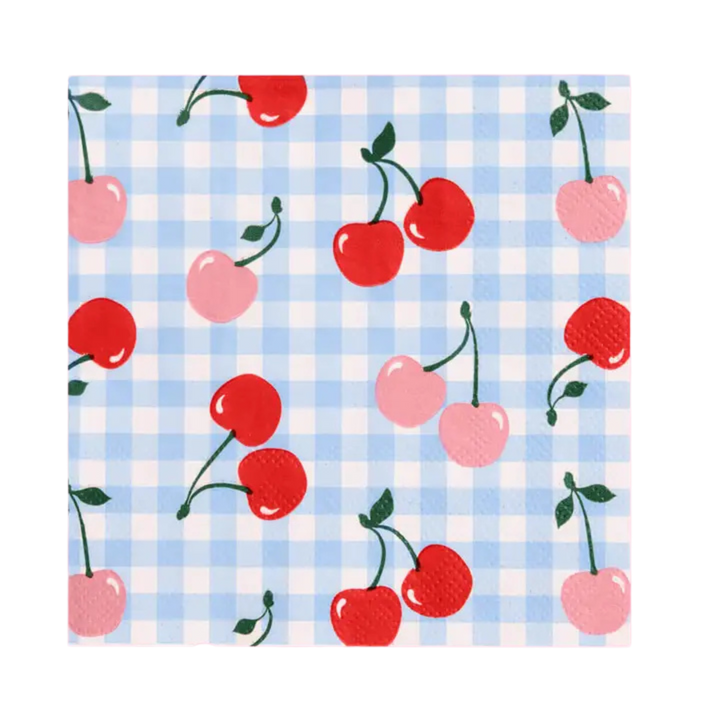 Blue with Red and Pink Cherry Paper Napkins