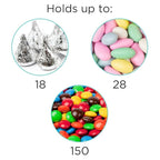Silver candy treat holder with colorful sweets and chocolates for birthday from Parte Haus party supply store in Bethesda MD