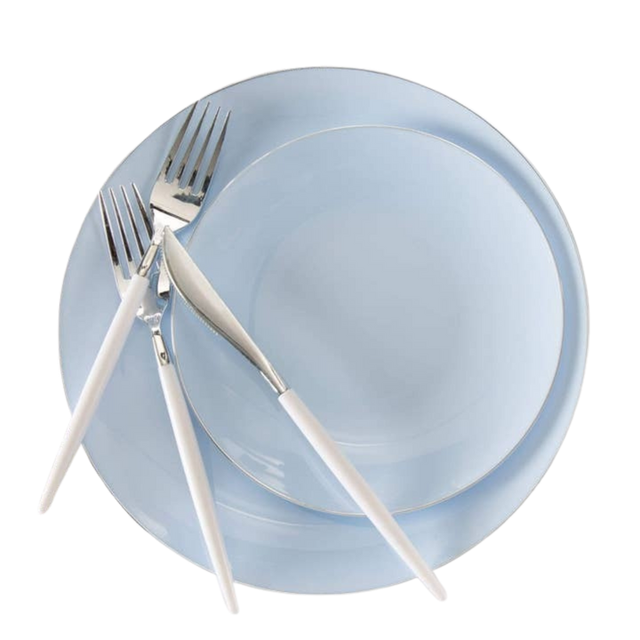 Ice Blue Silver Rimmed Plastic Plates