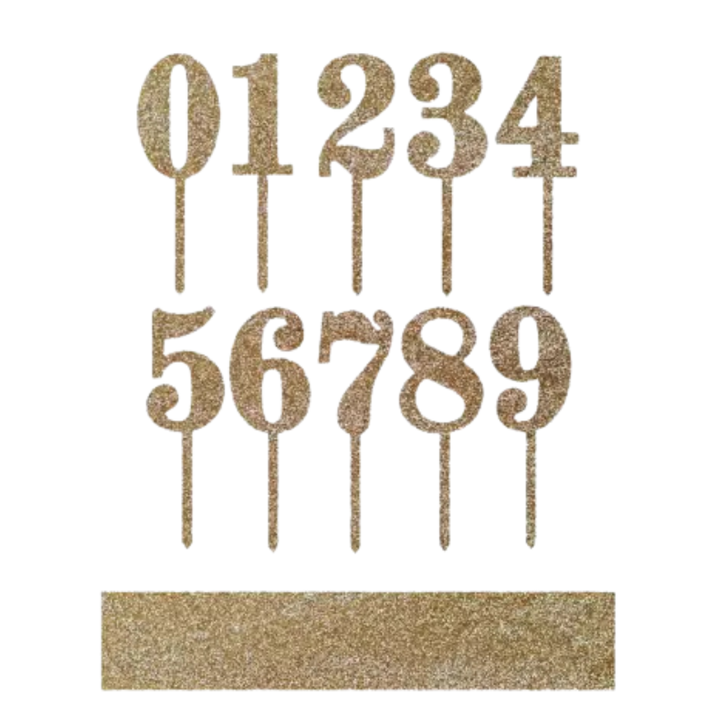 Gold glitter number cake toppers for birthday celebration from Parte Haus party supply store in Bethesda Maryland