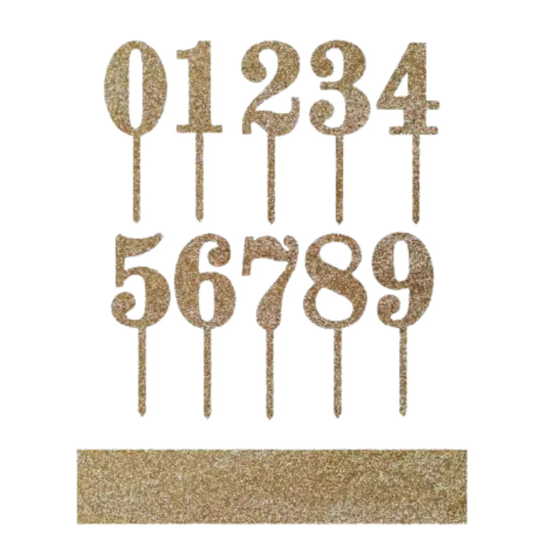 Gold glitter number cake toppers for birthday celebration from Parte Haus party supply store in Bethesda Maryland