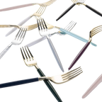 Assorted color gold forks with elegant handles modern tableware from Parte Haus party supply store in Bethesda MD