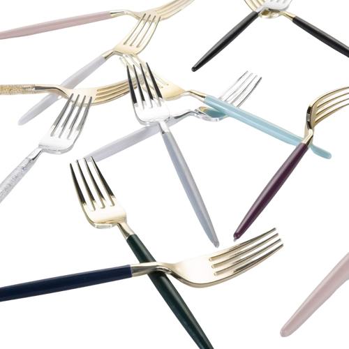 Multicolor gold forks elegant cutlery for birthday or dinner from Parte Haus party supply store in Bethesda MD