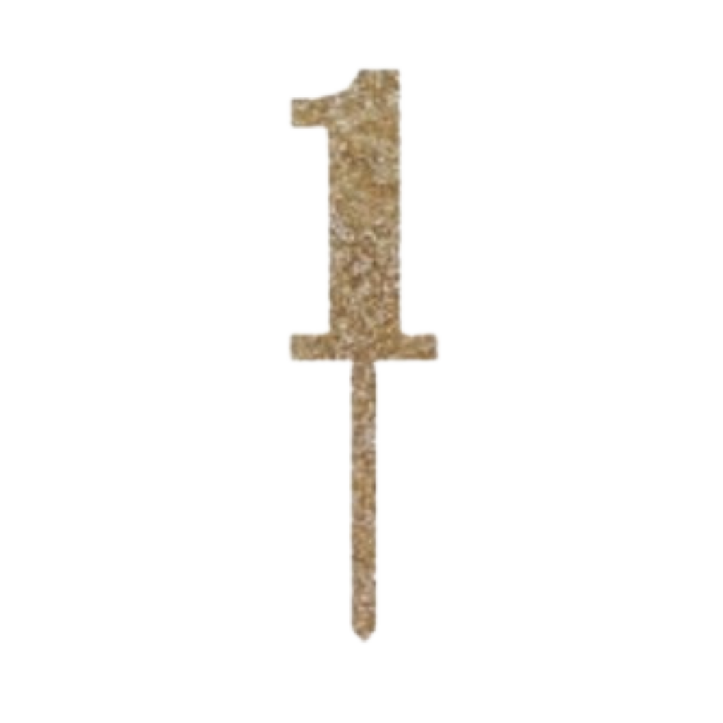 Gold glitter number one cake topper for first birthday from Parte Haus party supply store in Bethesda MD