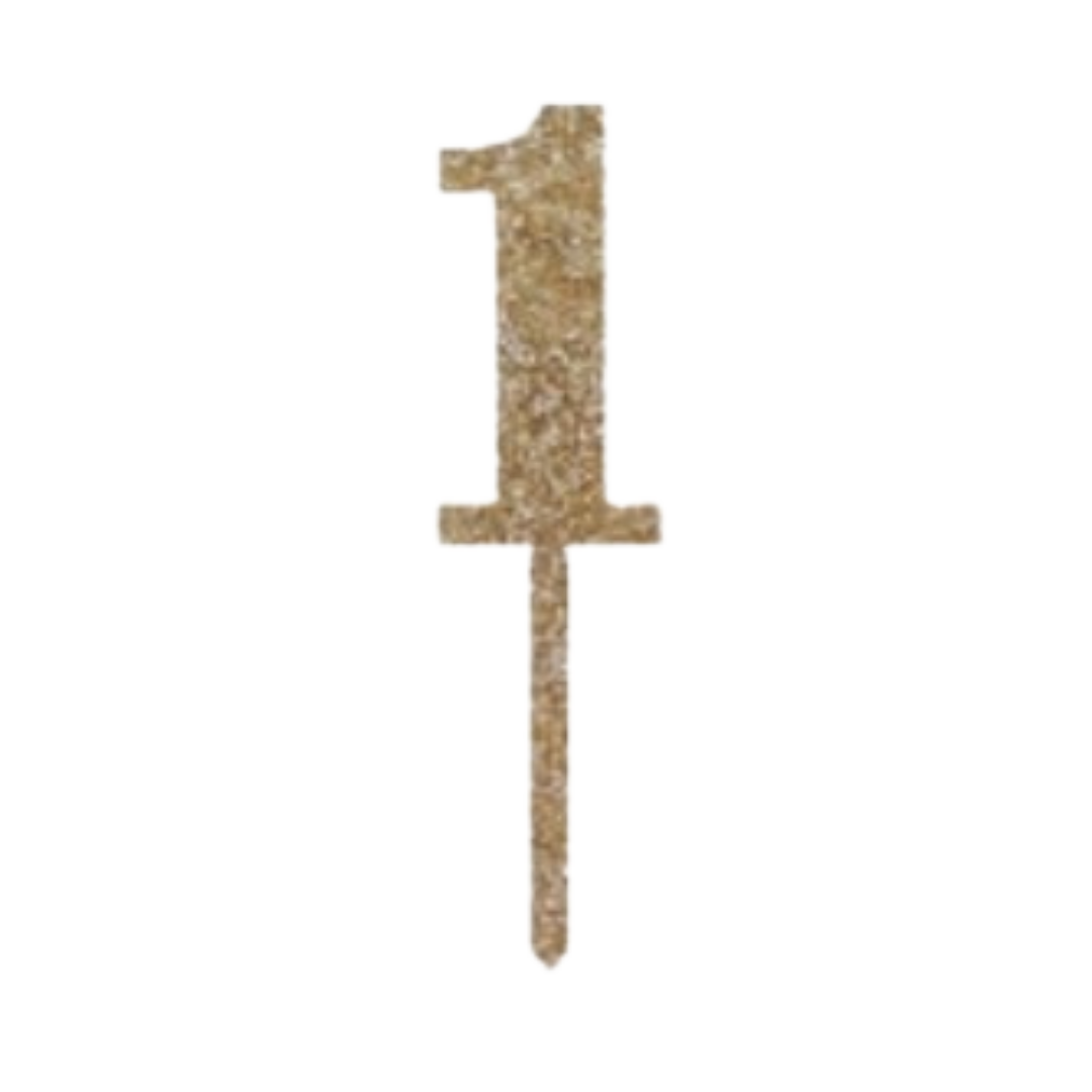 Gold glitter number one cake topper for first birthday from Parte Haus party supply store in Bethesda MD