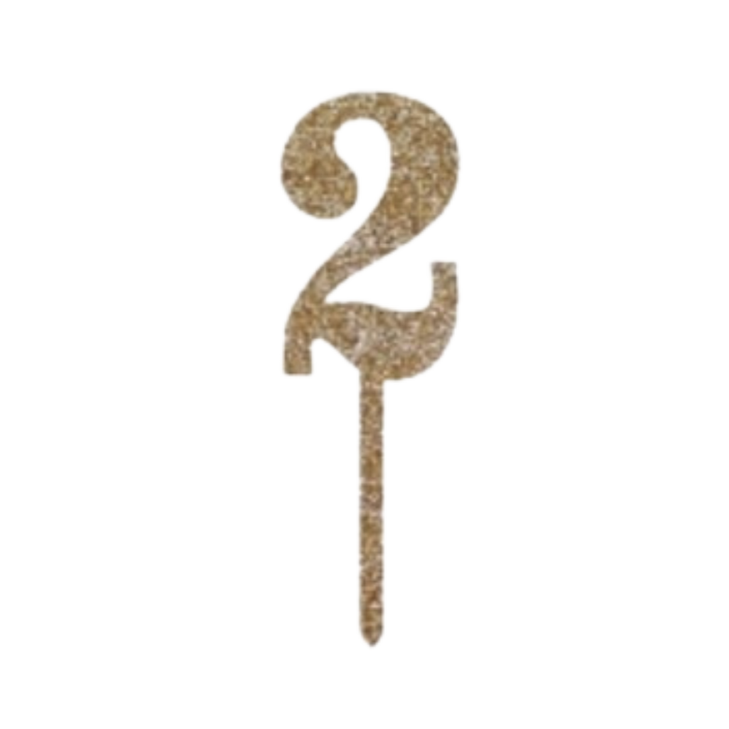 Gold glitter number two cake topper birthday from Parte Haus party supply store in Bethesda MD