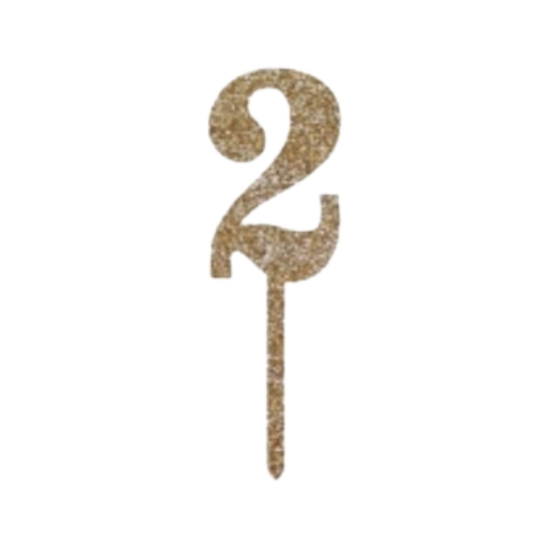 Gold glitter number two cake topper birthday from Parte Haus party supply store in Bethesda MD