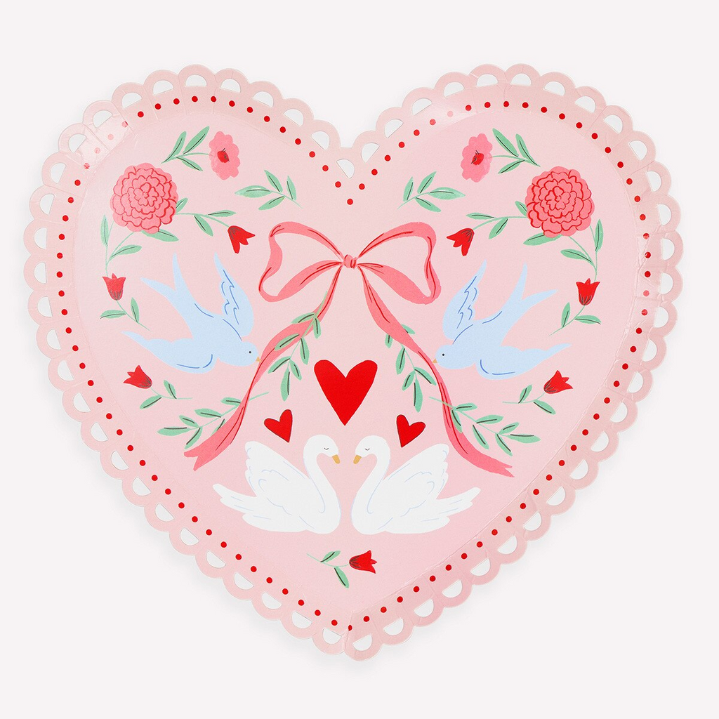 Pink Lovebird Lace Heart Dinner Plates